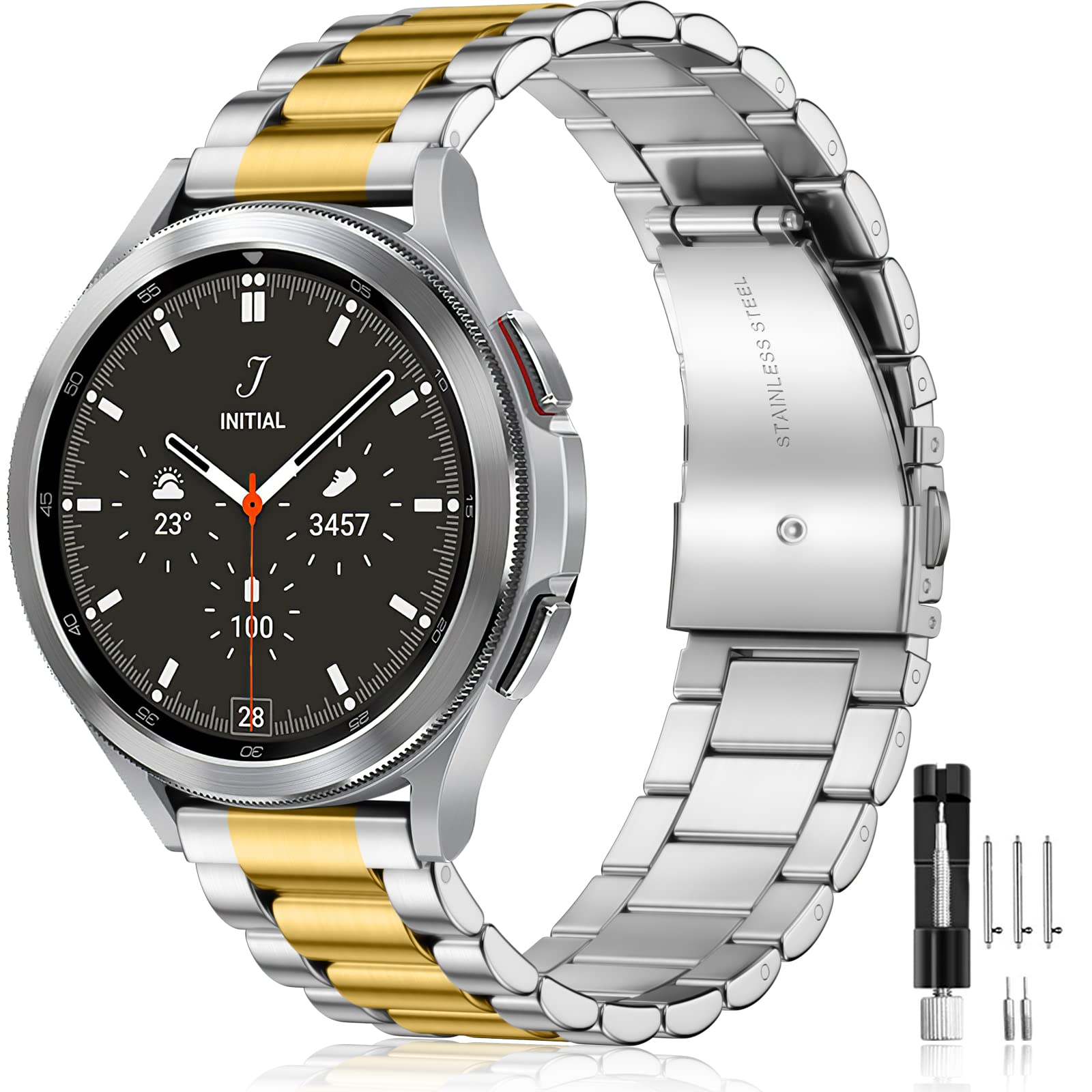 Photo 1 of Lerobo Band Compatible with Samsung Watch 7 6 5 4 40mm 44mm Bands, for Galaxy Watch 5 Pro 45mm/Galaxy Watch 4 6 Classic 42mm 46mm 43mm 47mm/Watch 3,20mm Stainless Steel Metal Replacement for Men Women