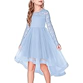Arshiner Flower Girl Lace Tutu Dresses High Low Hem Long Sleeve Flowy Formal Party Wedding Dress