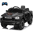 Segmart Licensed Ram 1500 Ride on Toys for Kids 4-8, 12V Ride-on Electric Car for Kids with Remote Control, Battery Powered with Car Key/Gear Selector, LED Light/Music/MP3, Back Storage (Black)