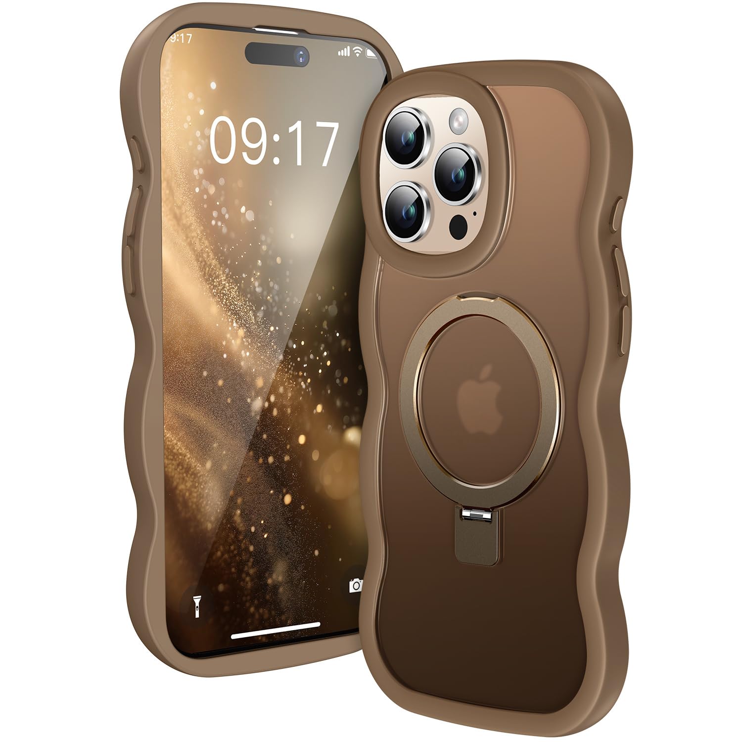 Photo 1 of [Cute Wave Frame+Mag Stand] Designed for iPhone 15 Pro Max Case, [Fit for MagSafe] Translucent Silicone Protective Magnetic Ring Phone Cover for iPhone 15 Promax 6.7 inch Men Women, Desert Titanium