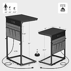 Vagusicc C Shaped End Table with Charging