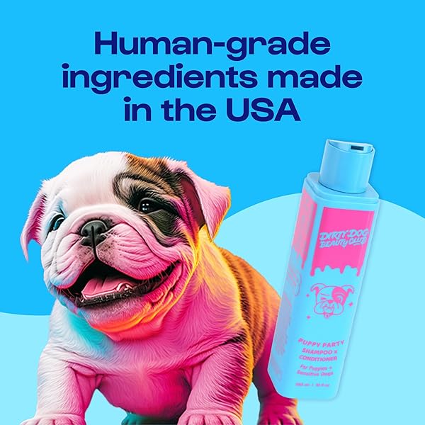 DIRTY DOG BEAUTY CLUB – PUPPY PARTY SHAMPOO & CONDITIONER FOR PETS – GENTLE FORMULA, ORGANIC ESSENTIAL OILS, VET & SCIENTIST FORMULATED, VEGAN, PARABEN FREE, HYPOALLERGENIC -300 ML (10 OZ), UNSCENTED
