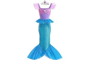 Danvren Mermaid Dress, Mermaid Tail Costume Little Girls Princess Dress up with Crown for Girl 3-8 Gift