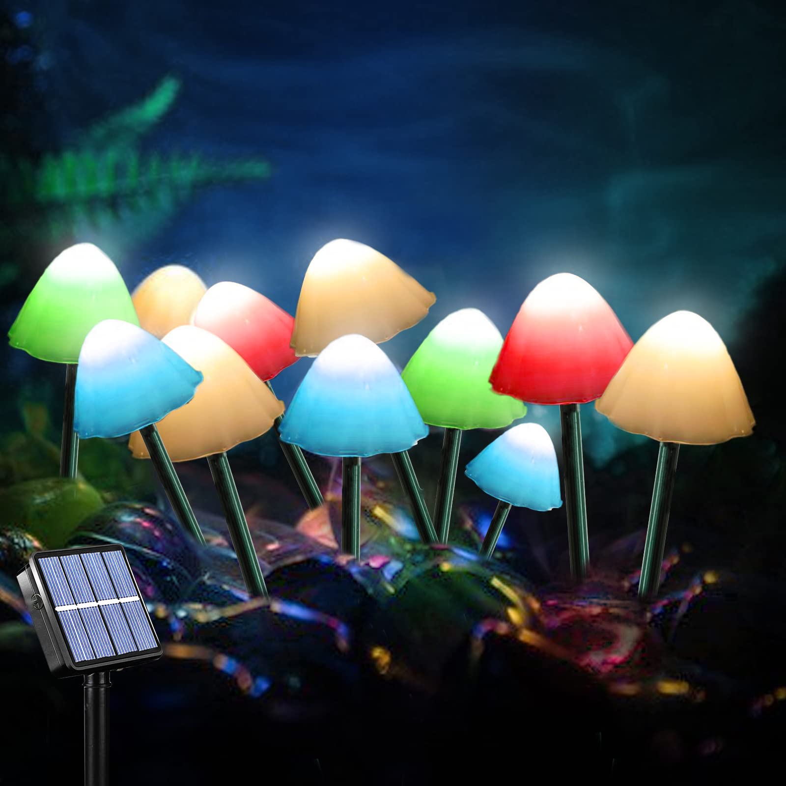 Chipark Solar-Powered LED Mushroom Pathway Light, Waterproof Fairy String Landscape Stakes Decoration for Path Patio Yard (Multi Colour) — image 1