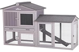 Aivituvin Rabbit Hutch Indoor Bunny Cage Outdoor Chicken Coop Rabbit House Bunny Hutch with Deeper Plastic Tray (Grey02 -one Set)