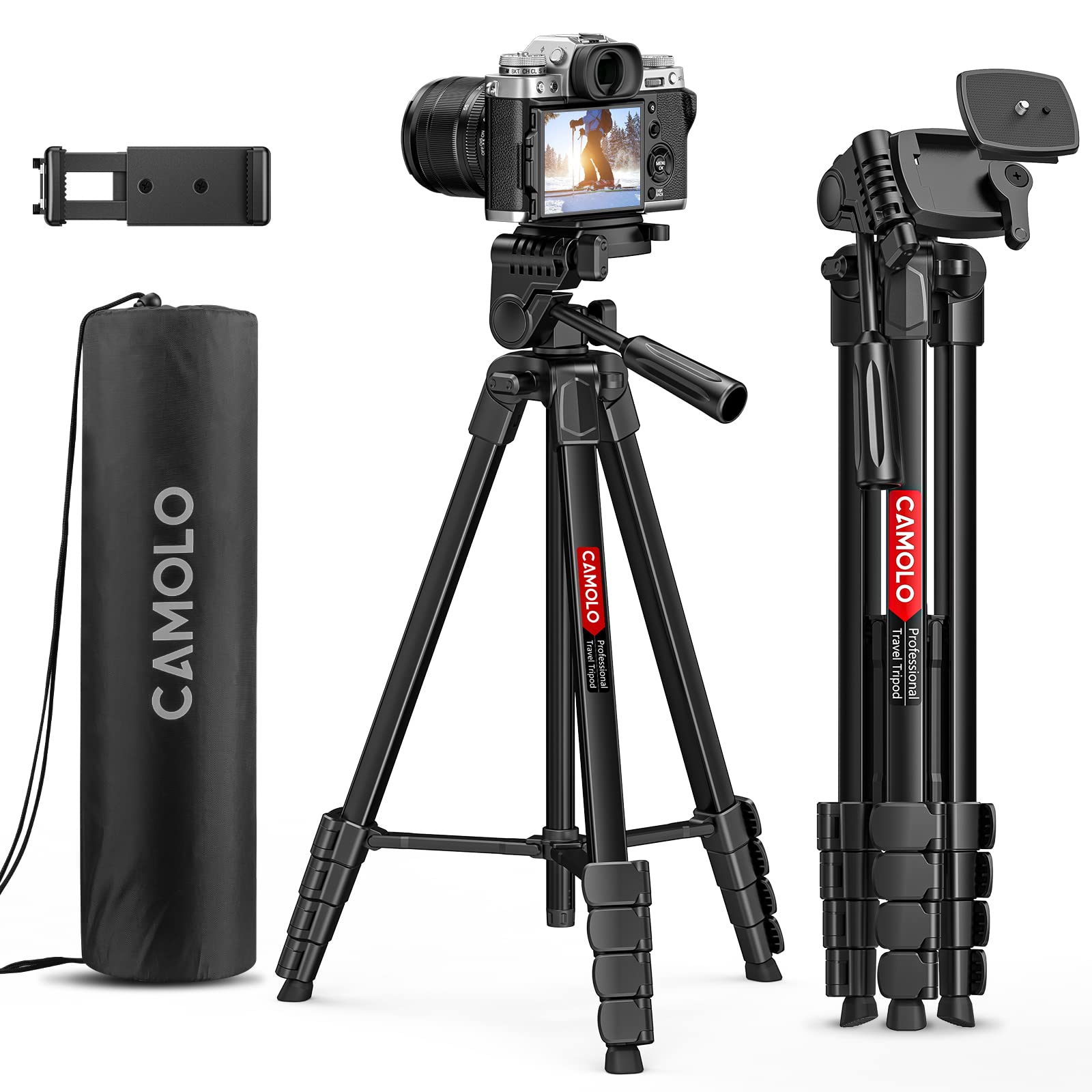 CAMOLO Phone Tripod - 67β Aluminum Lightweight DSLR Tripod for Travel Vlogging & Photography