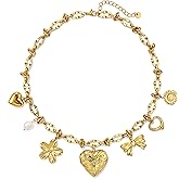 ROISE LADY 18K Chunky Gold Charm Necklace for Women,Heart Chain Bow Pendant Paperclip Necklace Summer Beach Jewelry