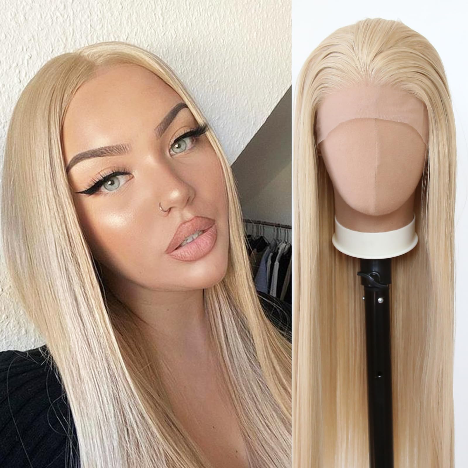 Towarm Golden Blonde Wig Long Straight Honey Blonde Synthetic Lace Front Wigs Honey Brown Wig Pre Plucked Natural Hairline for Women Heat Resistant Fiber Hair Cosplay Daily Wear (Golden Blonde) — image 1
