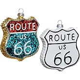 2 Pack Blown Glass Route 66 Ornament, Glass Route 66 Christmas Ornament for Christmas Tree