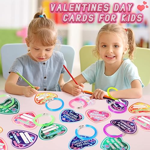 AuroTops Valentines Day Cards for Kids, 28 Pack Flashing LED Bracelets with  Unique Cards, Light Up Party Favor