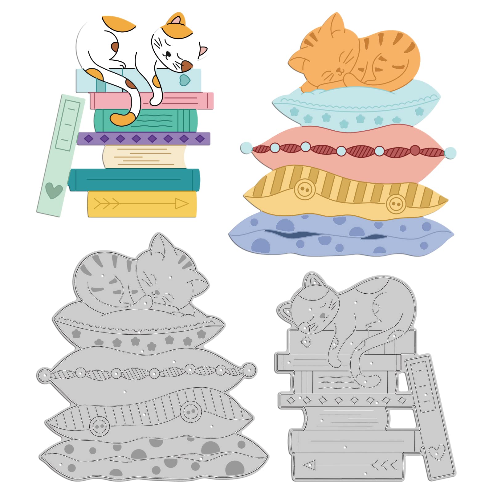 INFUNLY Sleeping Cat Die Cuts Metal Book Cutting Dies Cat Pillow Metal Die Cuts Embossing Stencils for DIY Scrapbooking Photo Album Decorative Cards Making