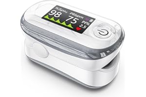 Alecaremed Pulse Oximeter, 4 Color TFT Display Oxygen Monitor Fingertip with 20 × Memory, Blood Oxygen Saturation Monitor (SpO2) with Alarm, Batteries and Lanyard (White)