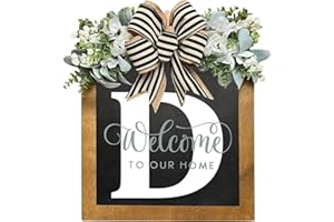 JXUEYCH 16'' Personalized Last Name Welcome Sign, Door Wreaths for Front Door Outside, Spring Wreath for Front Door Decor, Farmhouse New Home Gifts for Home (D)
