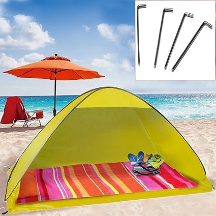 Tente De Plage Pop Up Jaune 200x125x110cm Abri De Plage Avec