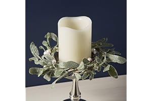 LampLust Christmas Candle Rings Wreaths for Pillar Candles, 3 Pack, Frosted Mistletoe with Pearl Beads, Lamb's Ear Wreath, Candle Rings for Pillar Candles, Table Top Decor, Winter Decorations Home