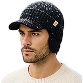 TOP-EX DryKnit™ XL/XXL 80% Merino Wool Waterproof Brim Beanie with Ear Flaps Fleece Lined Hat for Cold Weather