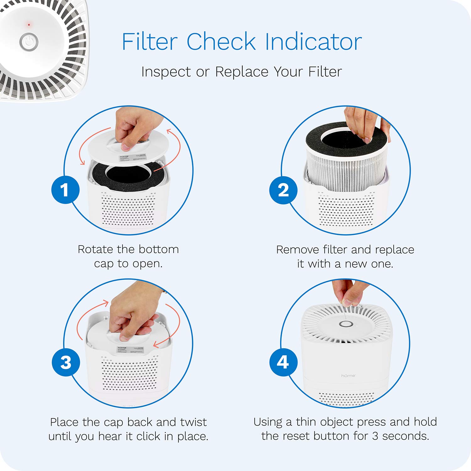 hOmeLabs 4-in-1 Compact Air Purifier - Quietly Ionizes and Purifies Air to Reduce Odors and Particles from the Air