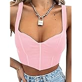 Women Y2k Corsets Square V Neck Double Lined Crop Tank Top Sexy Dance Tops
