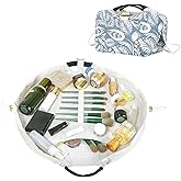 Vomgomfom 20 inch Drawstring Makeup Bag Open Flat,Waterproof Magic Cosmetic Pouch for Women,Vintage Leaves