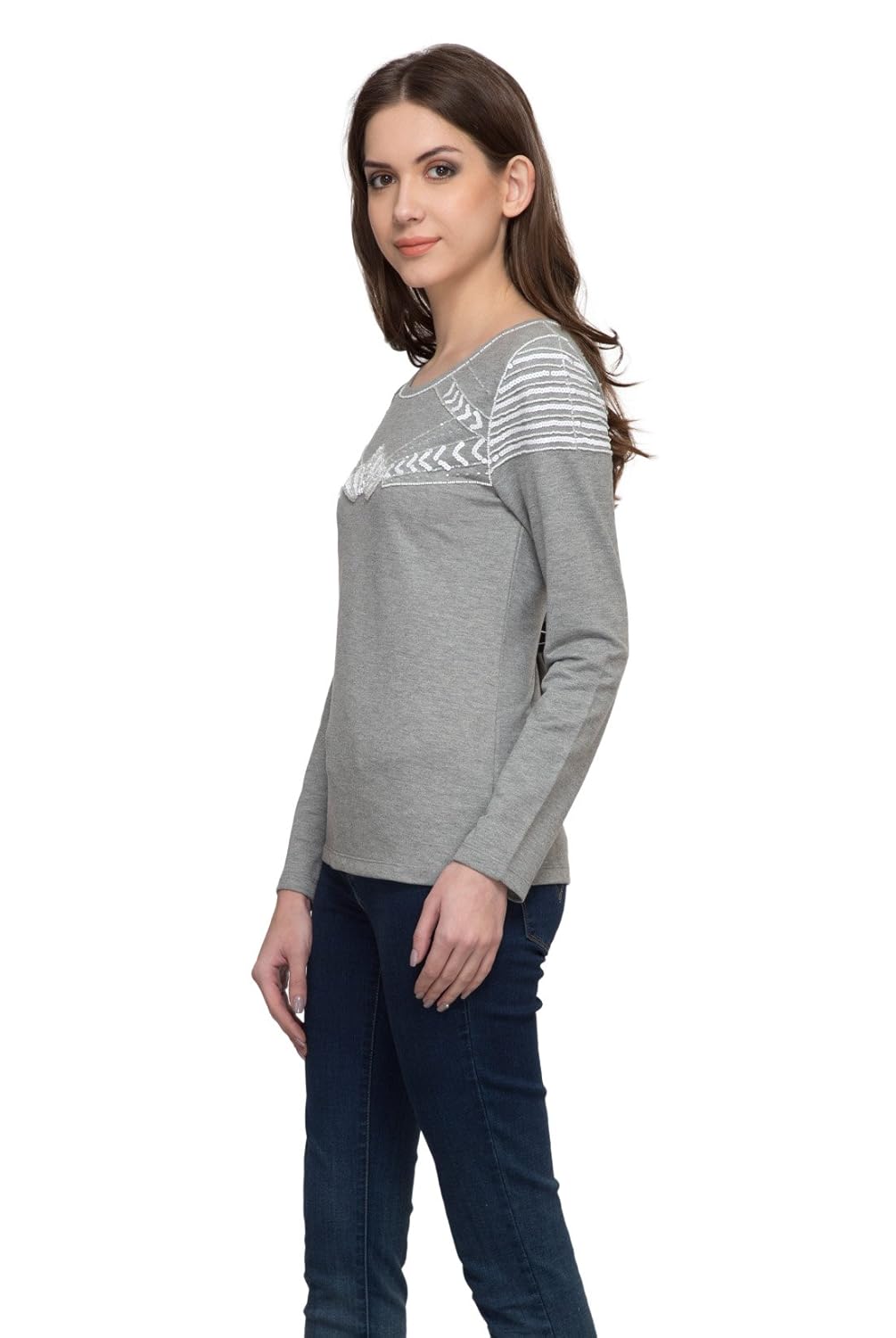 marie claire grey melange embellished sweatshirt (mc10261a)