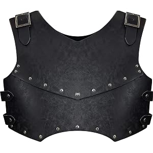 Whssusie Medieval Faux Leather Chest Armor for Men Retro Viking Knight Archer Body Armor Adjustable Vest Armour