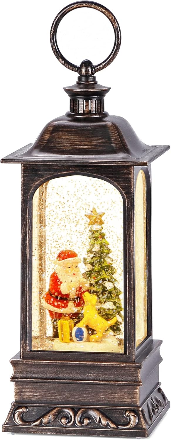 Snow Globes - Snow Globe Christmas with Timer, Santa Claus Decoration LED Lantern with Glitter Great and Home Decoration (No Music)