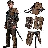 HiiFeuer 6 PCs Medieval Faux Leather Armor Set for Kids, Vintage Shoulder Armor Pauldron Bracers Leg Gaiters Waist Armor