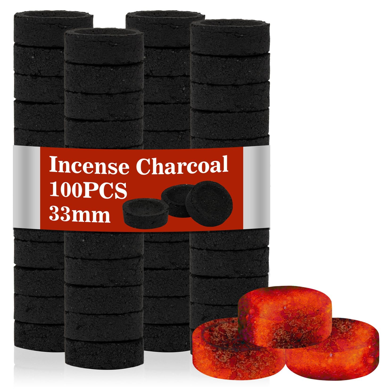 MAQIHAN 100PCS Incense Charcoal Briquettes - Charcoal Tablets Incense Burner Charcoal Burning Discs Resin Burner Grilling Quick Light Natural Charcoal Instant Fire Coals Supplies