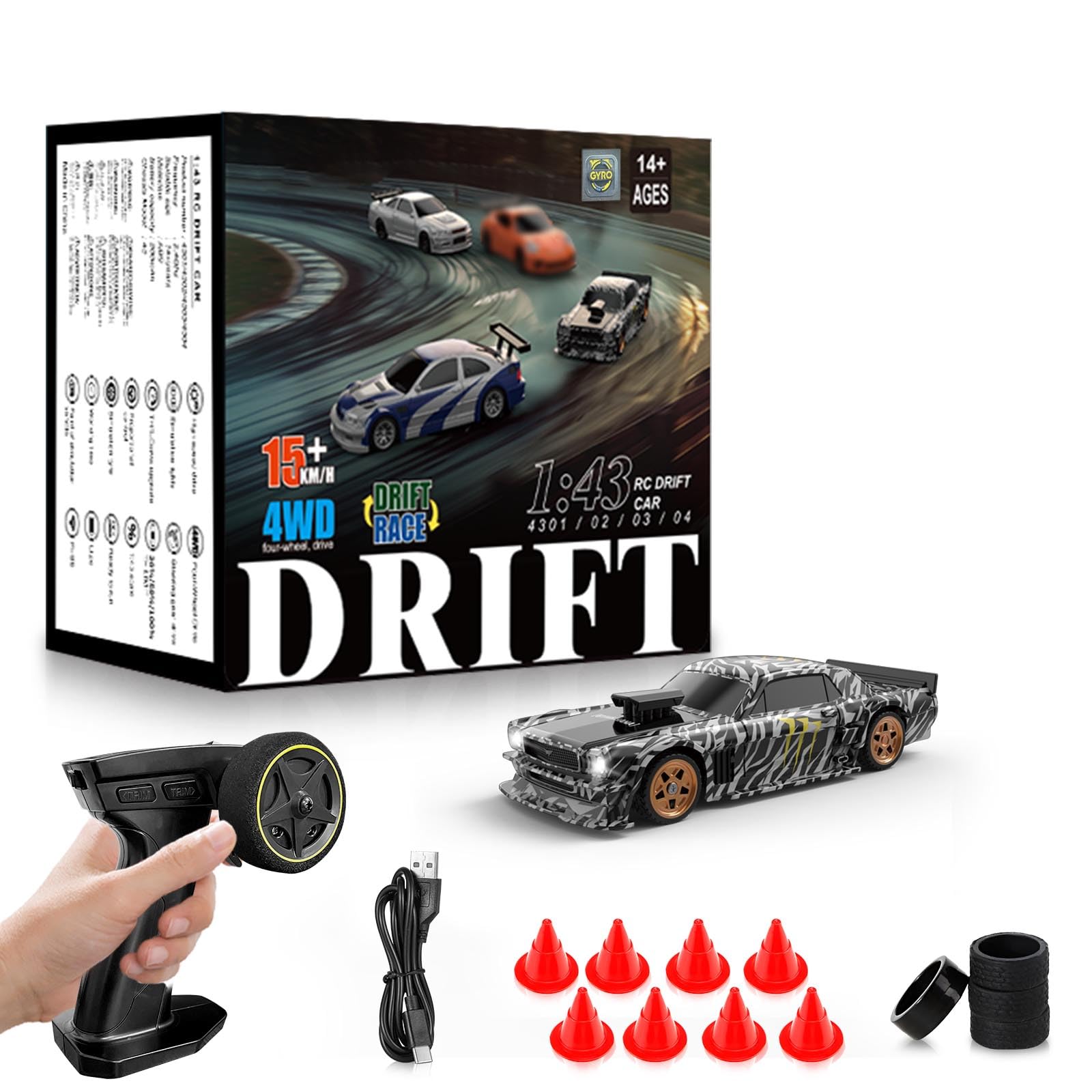 Photo 1 of RC Drift car, 1/43 Mini Rc Drift car with Gyroscope, 2.4GHz Full Proportional Remote control Cars, 4WD High Speed Racing with Lights, Racing Tires, Model Cars Gift for Adults, Kids, Boys, Girls