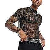 Panegy Men's Sheer Mesh See Through Tshirt Workout Gym Muscle Shirts Party Club Rave Disco Top Tee