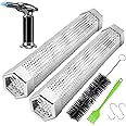 Pellet Smoker Tube, 2 Pack Smoker Tube with Butane Torch and 2 Hooks 2 Brushes, Smoker Tube for Cold/Hot Smoking (2 Pack 12'' Smoker, Butane Gas Not Included)