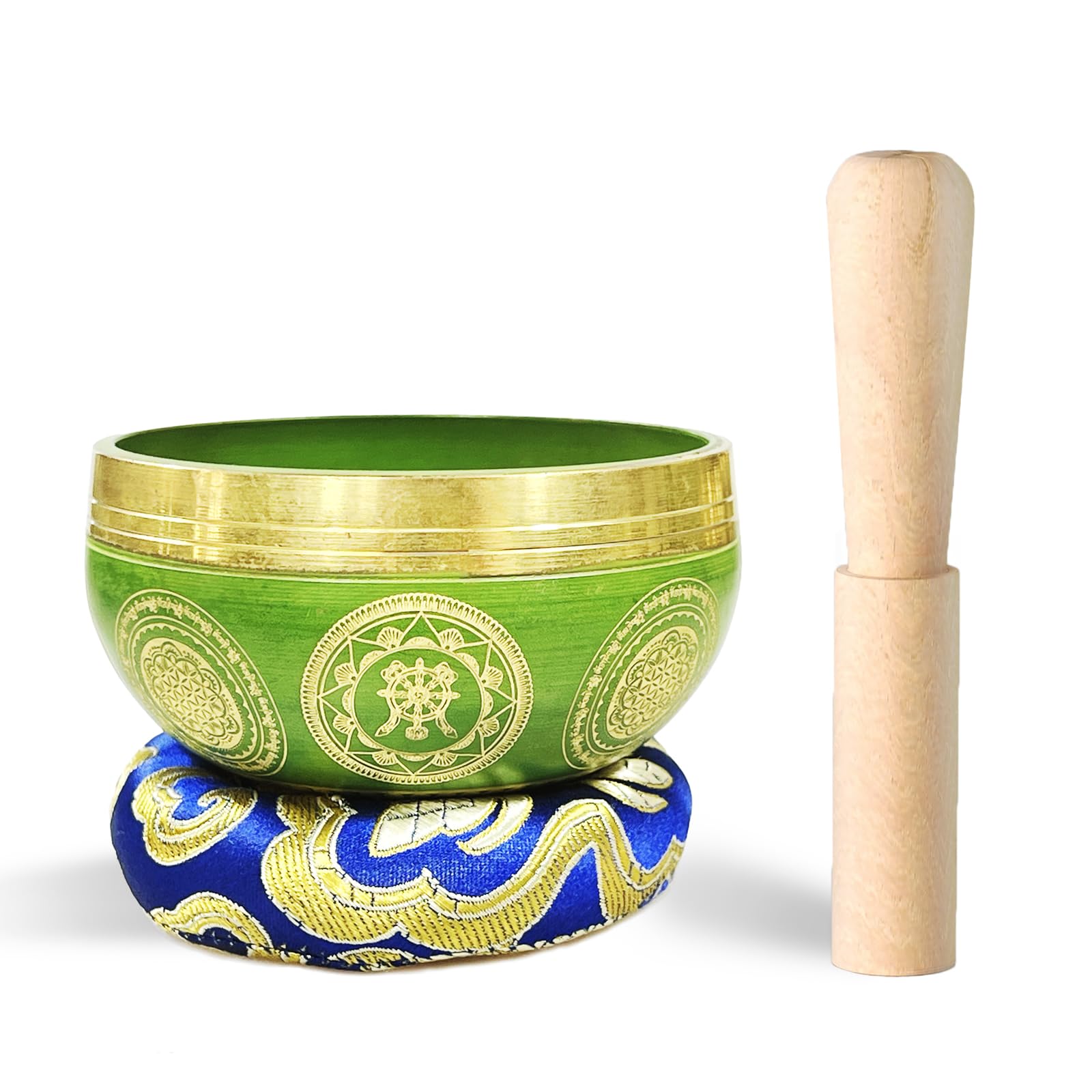 REGIS Tibetan Singing Bowl Set ， Mindfulness, and Stress Relief zen decor，Bowl Handcrafted in Nepal for Healing and Mindfulness (Green, 3 inch)