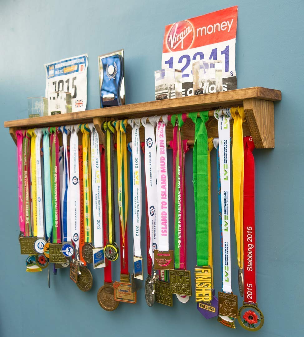 Medal Hanger Holder Wooden Trophy Shelf Display Rack For Running Race