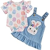 DNOMAID YZARC Easter Baby Girl Clothes Egg Short Sleeve Romper Bunny Embroidery Suspender Skirt Set Newborn Dress Outfit