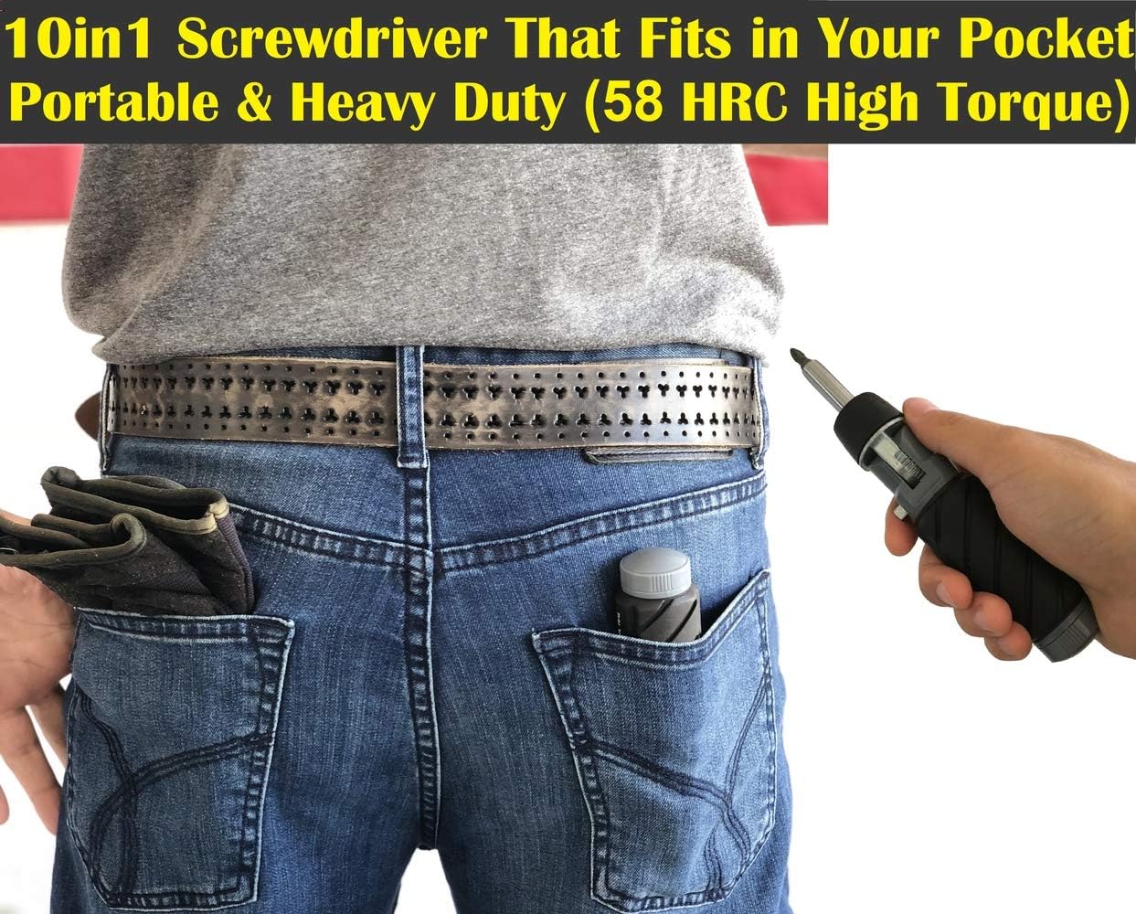 Heavy Duty RATCHETING SCREWDRIVER - ADJUSTABLE ANGLE - 3 Way Ratchet - NONSLIP Big Rubber Grip - Multibit Storage w/Ph Hex Torx Bits | Durable Portable Screw Driving Solutions from Mars-Tool - - 