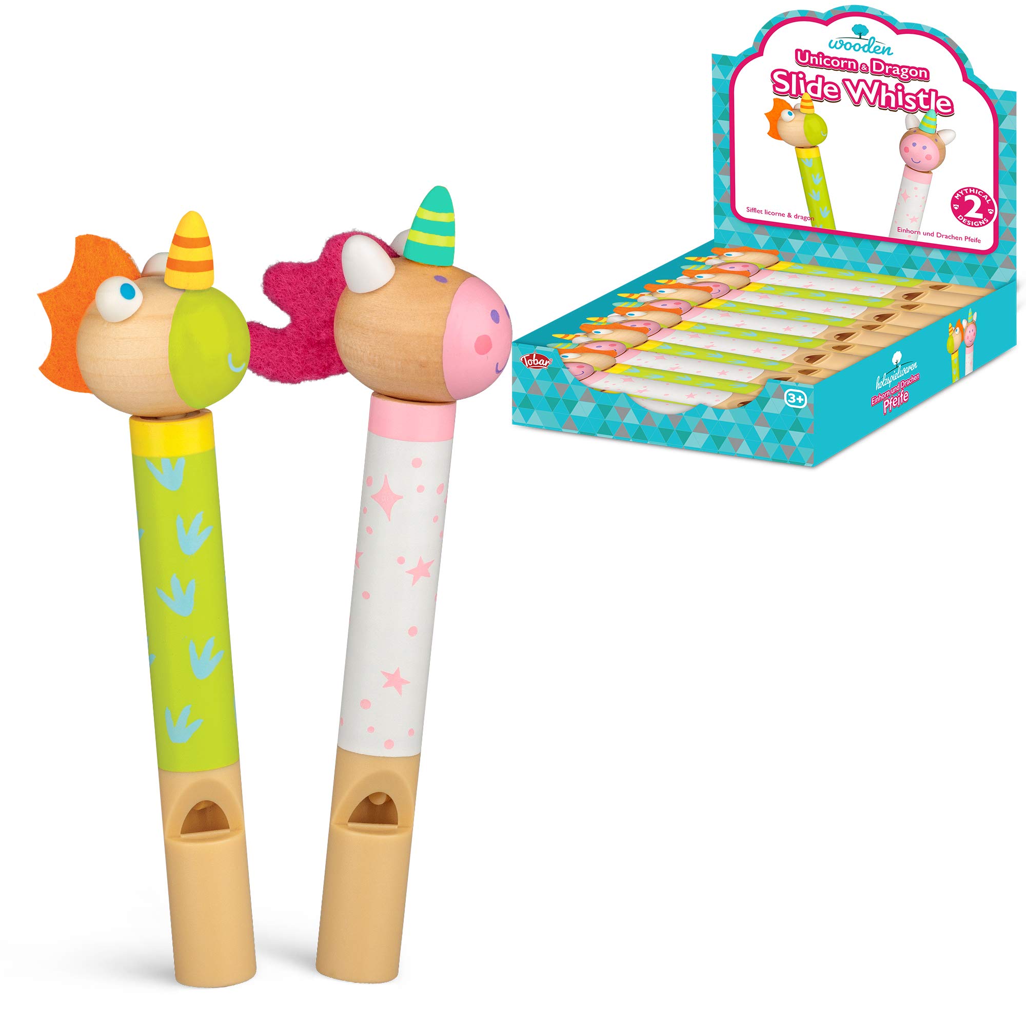 Tobar Wooden Unicorn and Dragon Slide Whistle Toy - 1 Design Sent at Random Assorted Designs and Colours