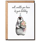 NSLDesigns Waddle You Know It's Your Birthday Funny Card - Penguin With Birthday Hat Cute Card - Penguin Cute Card - Greeting Card