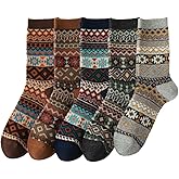 5 pairs fair isle retro ethnic style Women’s Bohemian Crew Socks – Thick Warm Cotton Autumn and Winter Socks, Cozy & Stylish Gift Idea fall socks women