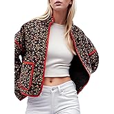 YKR Women's Cropped Puffer Jacket Floral Print Quilted Puffer Jackets Open Front Lightweight Short Jacket Trendy