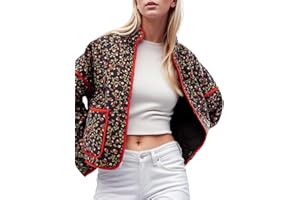 YKR Women's Cropped Puffer Jacket Floral Print Quilted Puffer Jackets Open Front Lightweight Short Jacket Trendy