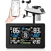 WiFi Weather Station Wireless Indoor Outdoor, Thermometer with Rain Gauge and Wind Speed/Direction, Large Display for Weather Forecast, Temperature, Humidity, Clock, Alarm, UV, Air Pressure, Black