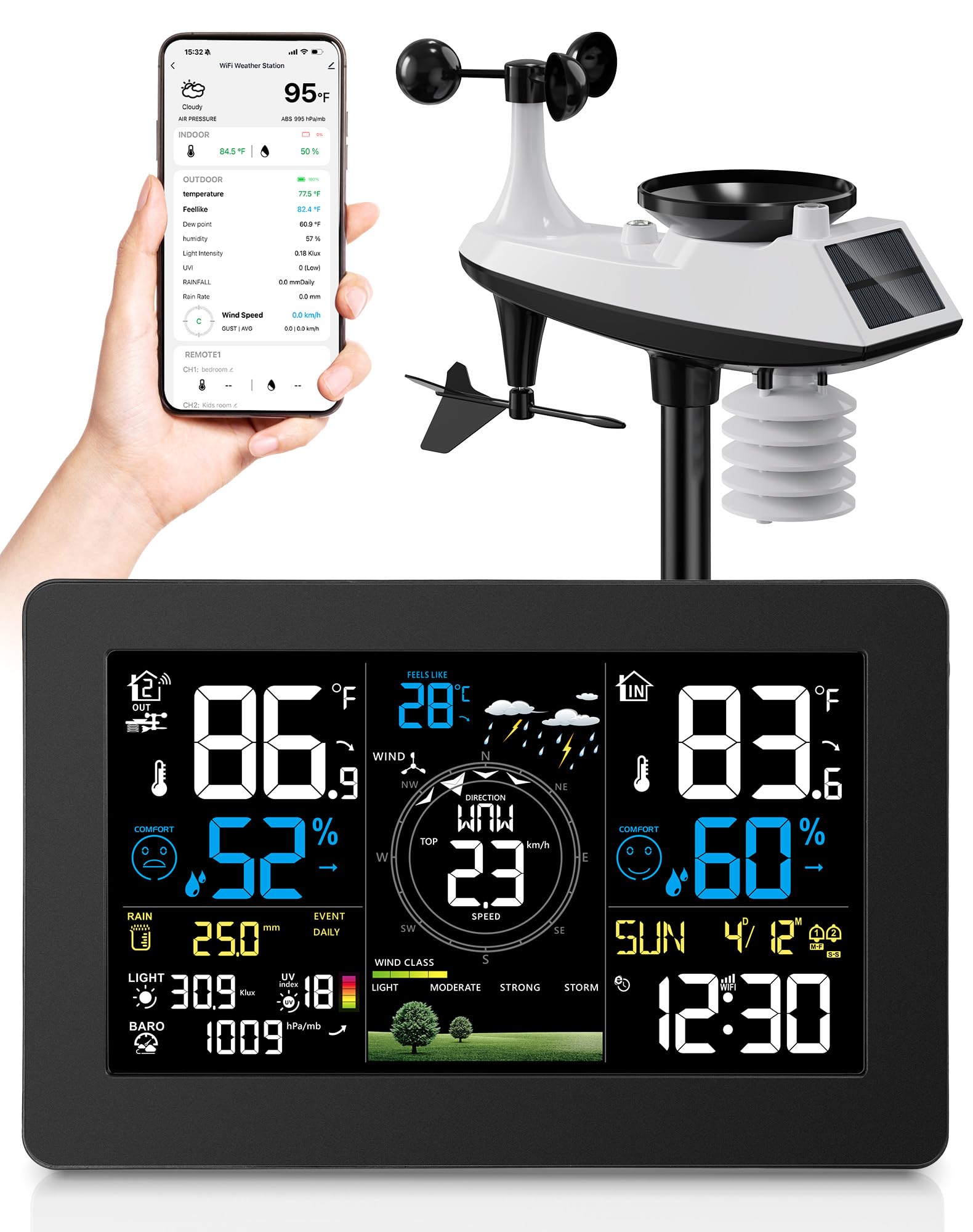 Photo 1 of WiFi Weather Station Wireless Indoor Outdoor, Digital Thermometer with Rain Gauge and Wind Speed/Direction, Weather Forecast, Temperature, Humidity, Clock, Alarm, UV, Air Pressure