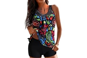 SHAOBGE Two Piece Tankini Swimsuits for Women Tummy Control Bathing Suit with Shorts Athletic Swimwear