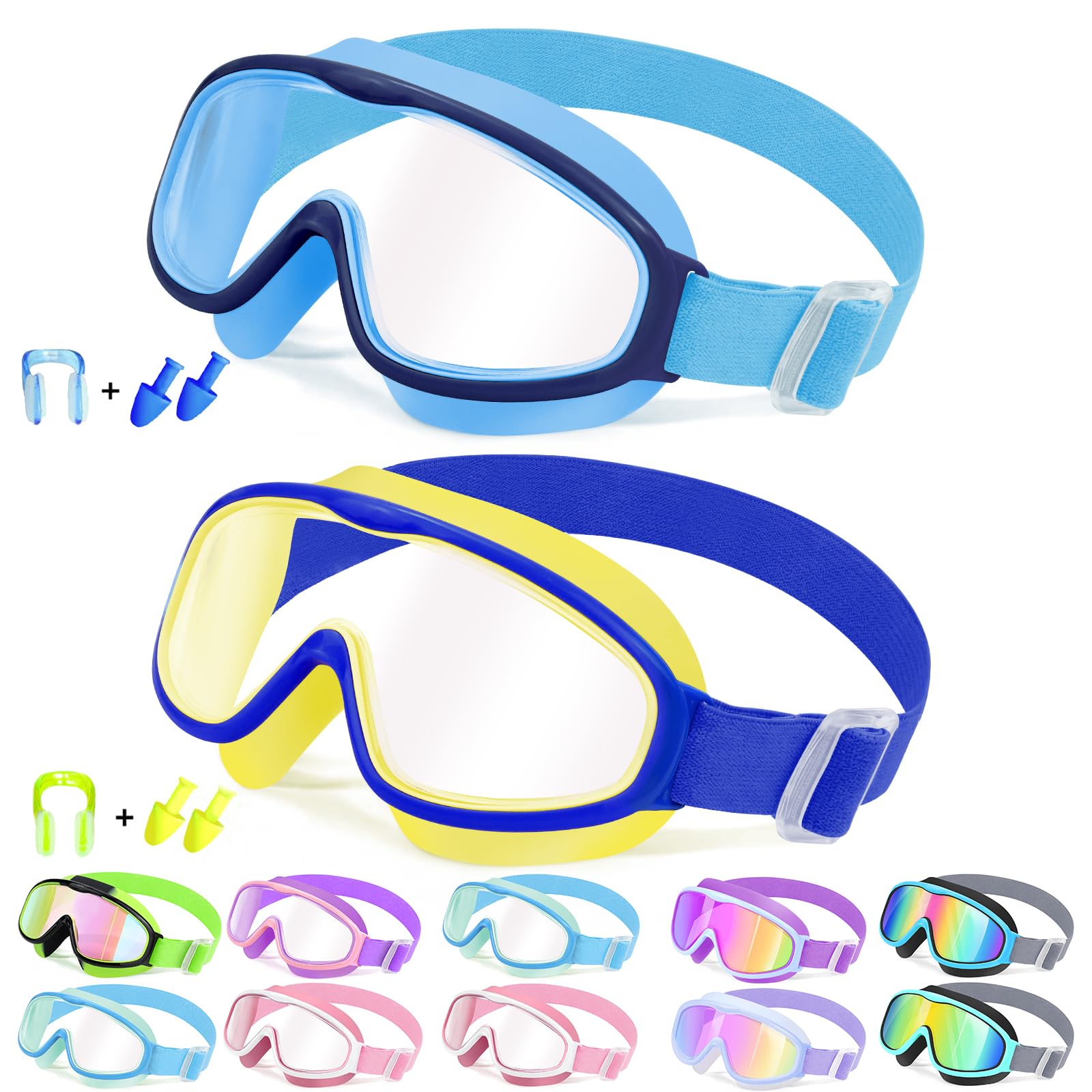 Vvinca Kids Goggles with Comfort Fabric Strap, Kids Swim Goggles Wide View Anti-Fog/UV No Leaking Swimming Goggles for 3-14