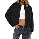 ELLEVEN Women’s Fluffy Faux Fur Cropped Coat – Soft Warm Fashion Winter Jacket with Hooks & Pockets