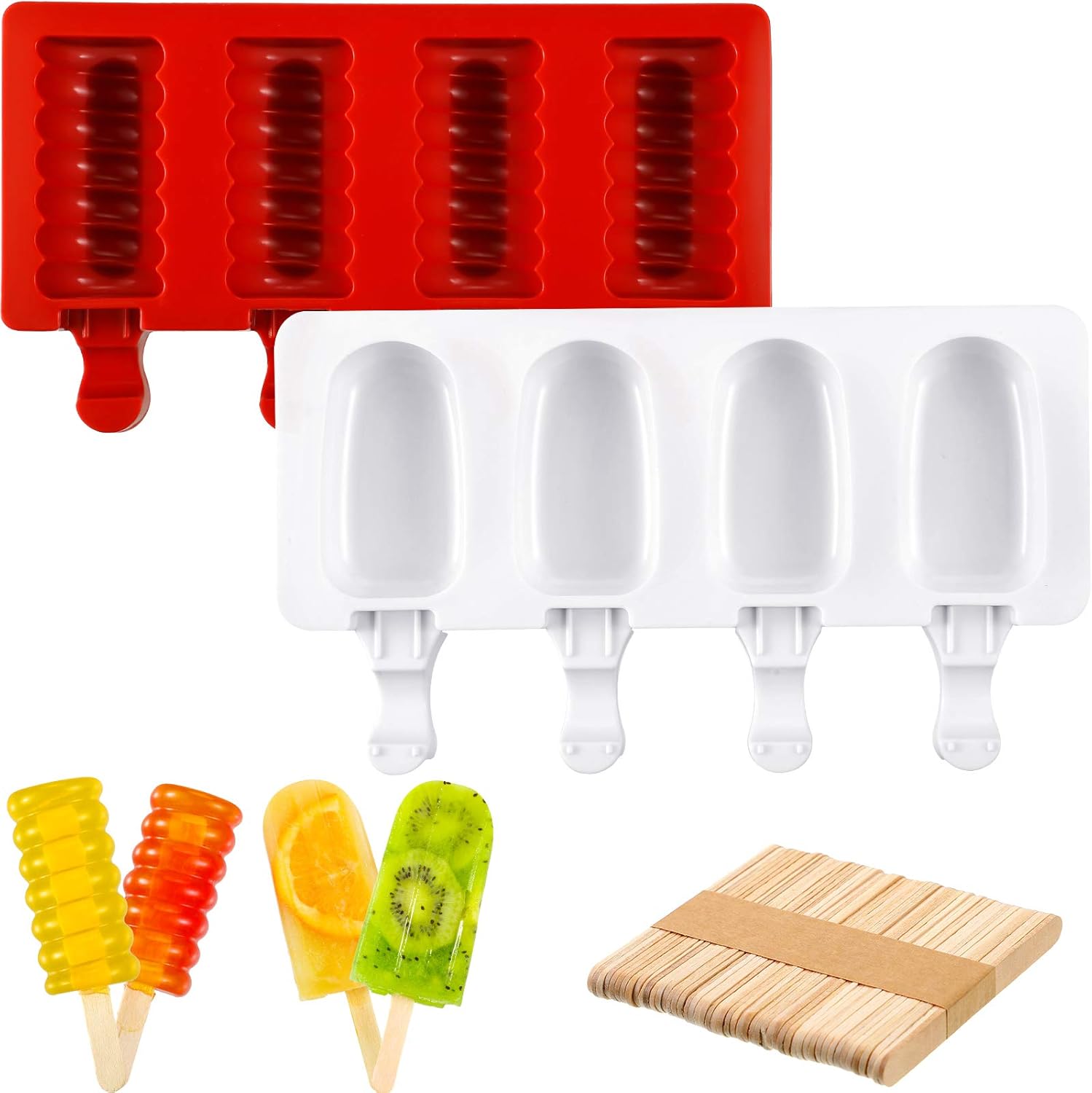 2 Pieces Popsicle Silicone Molds with 50 Sticks Cavities Ice Cream