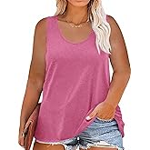 Beautife Womens Plus Size Scoop Neck Tank Tops Oversized Summer Casual Sleeveless Shirts Curvy Loose Fit Tunic Tee