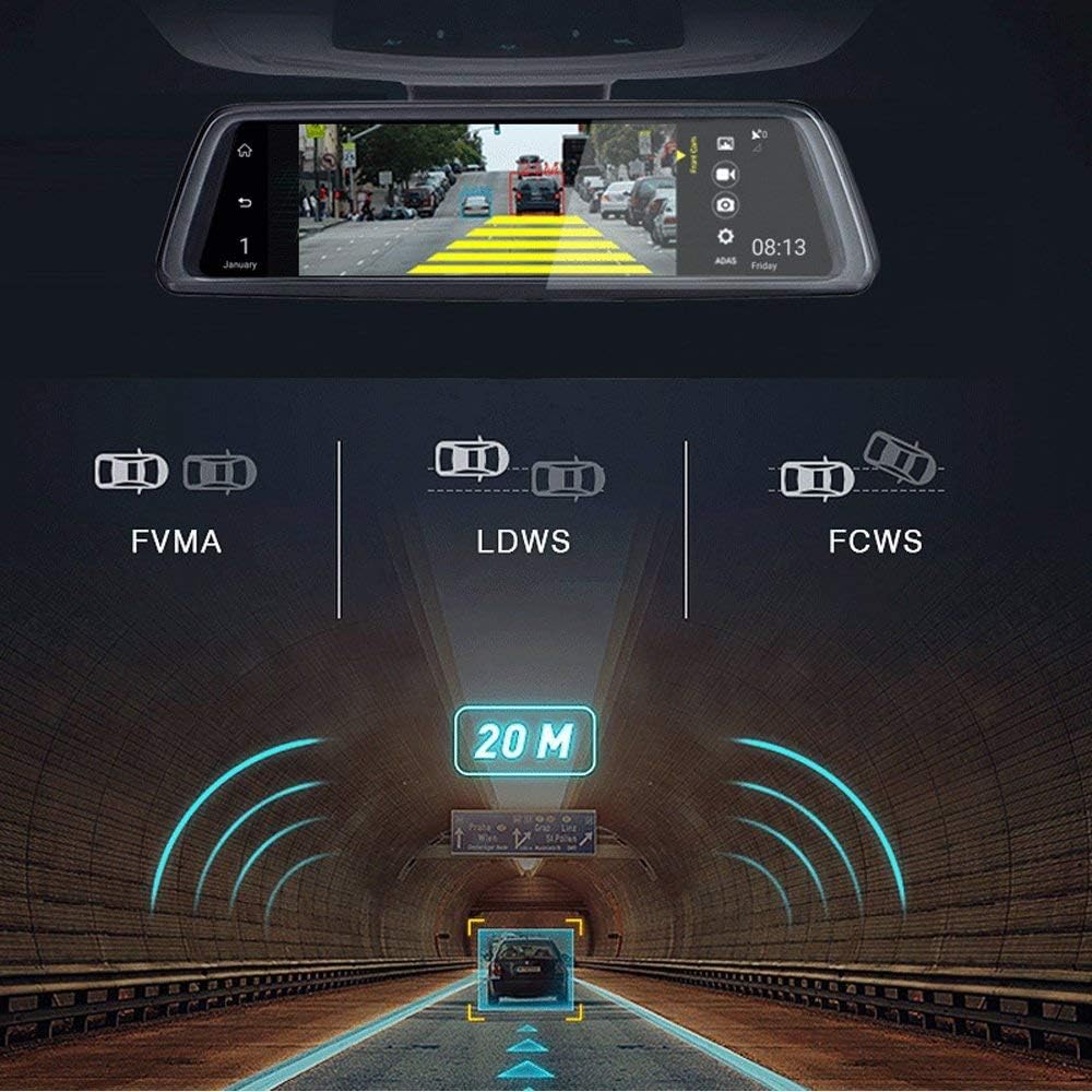 Topudo V9 WIFI Dash Cam 4G Car DVR 1080P Full 10” IPS Touch Screen Mirror Monitor + Backup Camera