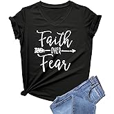 DANVOUY Women's V-Neck Summer Casual Letters Printed T-Shirt Short Sleeves Graphic Tops