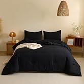 Caressma Black Comforter Set Twin Size 2 Pieces | Lightweight Microfiber Soft Solid Hotel Bedding with Pillow Sham Neutral All Seasons